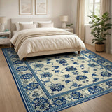 Elegant Blue Floral Persian Area Rug