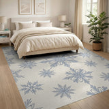 Elegant Blue Snowflake Cream Area Rug
