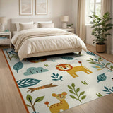 Playful Cartoon Safari Animals Kids Rug