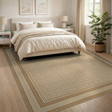 Beige Geometric Grid Border Area Rug