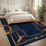 Navy Cyber Circuit Geometric Area Rug