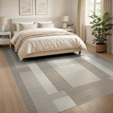 Beige Geometric Grid Area Rug with White Blocks