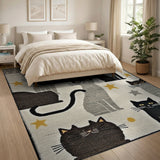 Playful Black Cats Stars Area Rug