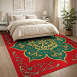 Crimson Red Persian Mandala Area Rug