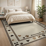 Playful Paw Print Bone Beige Area Rug
