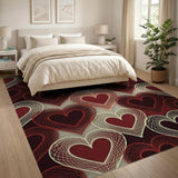Red Wireframe Hearts Geometric Area Rug