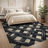 Beige Distressed Woven Lattice Area Rug