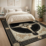 ODIKA Celestial Compass Washable Area Rug - Vintage Starry Black & Gold Low Pile Carpet