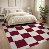 Red Distressed Red Checkered Area Rug