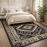 Blue and Teal Southwestern Blue Teal Southwestern Geometric Area Rug