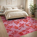 Vibrant Pink Peony Floral Pink Area Rug