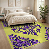 Vibrant Purple Floral Mandala Yellow Area Rug