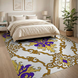 Purple Gold Ornate Floral Damask Rug