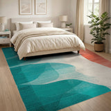 Teal Aqua Wave Abstract Area Rug