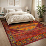 Vibrant Red Orange Southwestern Diamond Rug