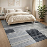 Modern Grey Black Geometric Striped Area Rug