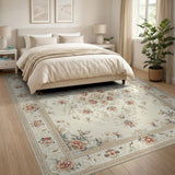 Cream Persian Floral Rug with Pink Blooms