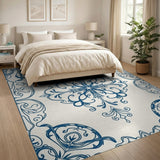 Elegant Navy Blue Ornate Floral Area Rug