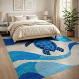 Sea Turtle Ocean Waves Blue Area Rug