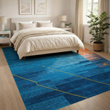Teal Blue Geometric Sunset Abstract Area Rug