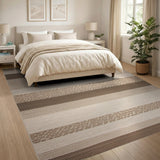 Textured Beige Brown Striped Area Rug