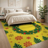 ODIKA Festive Christmas Wreath Washable Area Rug, Non-Slip Low Pile Holiday Carpet for Living Room