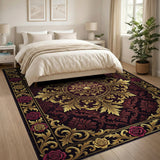 Ornate Burgundy Rose Gold Floral Area Rug