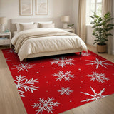 Festive Red Snowflake Red Area Rug