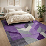 Purple Purple Chevron Geometric Area Rug