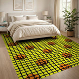 Playful Jack-o'-Lantern Grid Yellow Area Rug