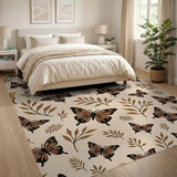 Monarch Butterfly Leaf Pattern Beige Area Rug