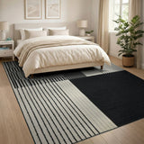 Bold Black White Geometric Stripe Black and White Rug