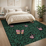 Emerald Green Foliage with Pink Butterflies Snails Rug