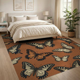 Vibrant Orange Butterfly Pattern Area Rug