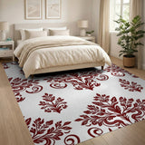 Floral Vintage Elegant Red Damask Floral Area Rug
