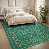 Teal Persian Rug with Golden Owl Motifs
