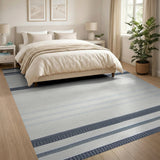 Navy Blue and White Striped Coastal Beach Rug
