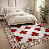 Red Quatrefoil Floral Area Rug with Gold Border