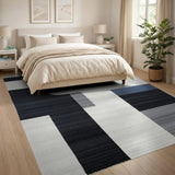 Modern Geometric Black White Abstract Area Rug