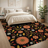 Orange Vibrant Orange Daisy Floral Area Rug