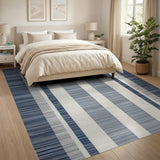 Navy Blue Vertical Stripe Coastal Rug