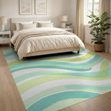 Mint Teal Wavy Abstract Area Rug