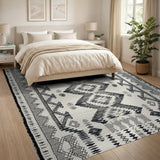 Geometric Black White Geometric Heritage Tribal Area Rug