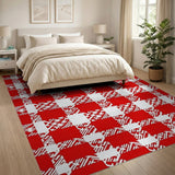 Bold Red White Checkered Star Pattern Area Rug