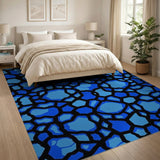 Blue and Teal Blue Mosaic Geometric Area Rug