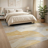 Beige and Neutral Abstract Overlapping Circles Beige Area Rug
