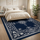 Navy Ornate Floral Medallion Rug