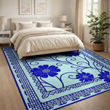 Blue Chamomile Floral Area Rug with Ornate Border