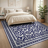 Blue and Teal Navy Blue Intricate Geometric Area Rug