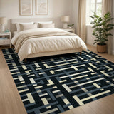 Modern Geometric Grid Black White Area Rug